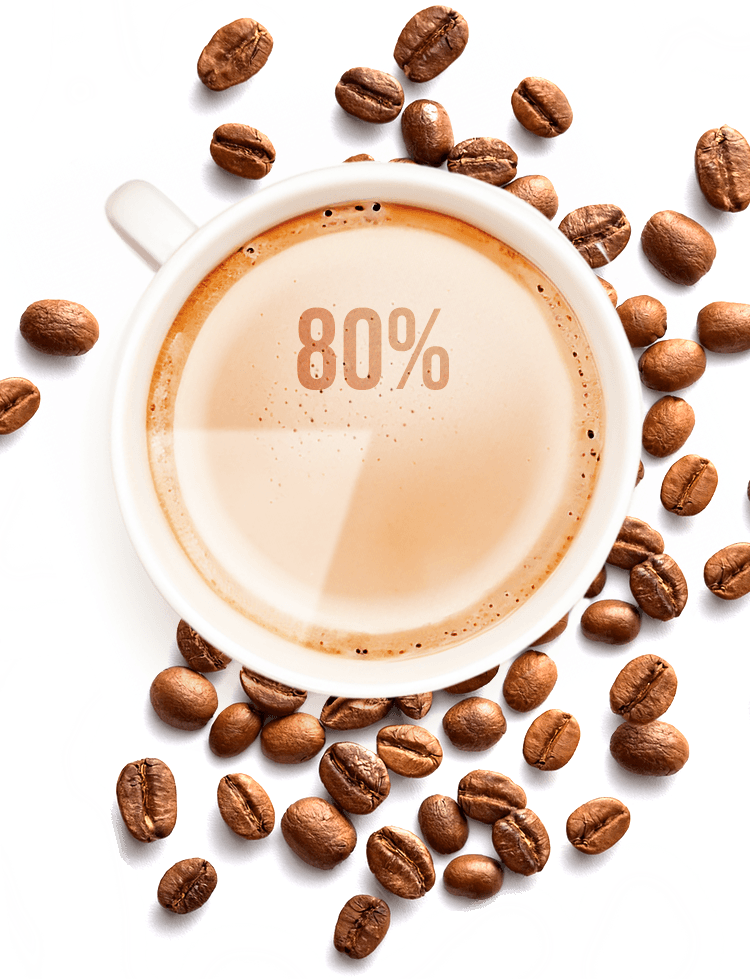 Coffee mug with coffee beans around it